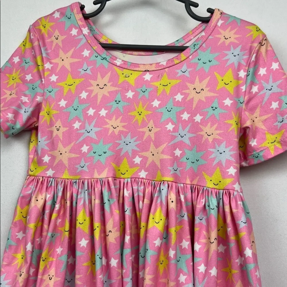 Mila and Rose pink short sleeve smiling star print twirl dress size 5-6